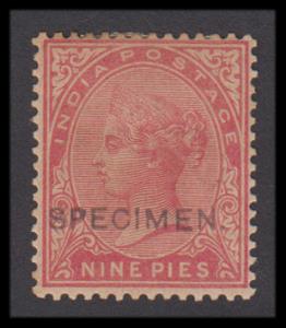 1866 Empire QV 9p rose, SG 86, ovpt. "SPECIMEN" in black, mint, hinged, toned gum, Fine, S