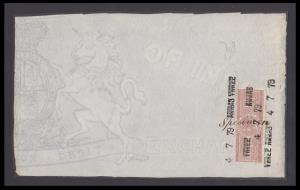 1879 3a brown revenue mounted on "(GOVERNMENT) OF INDIA" watermarked paper with imprint an