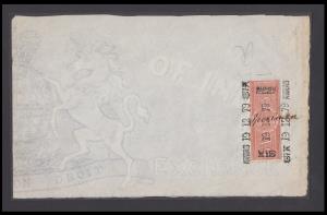 1879 6a brown revenue mounted on "(GOVERNMENT) OF INDIA" watermarked paper with imprint an
