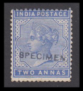 1882-90 Empire QV 2a, blue, SG 92, ovpt. ”SPECIMEN” in sans-serif caps 16mmx2mm, Samuel ty