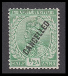 1911 KGV ½a, SG 155, ovpt. ”CANCELLED” diagonally, mint, hinged, Fine.