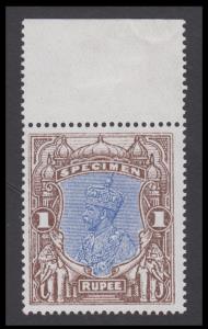 1925 Delhi Specimen KGV marginal 1R, chocolate & pale blue, Fine.