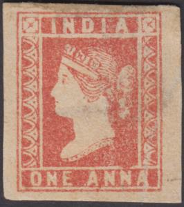 1854 1a dull red, die II, SG 14, imperf, close to wide margins, unused without gum as issu