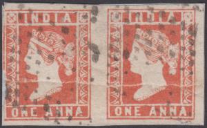 1854 1a dull red, pair, SG 14, cancelled by diamonds of dot cancel, wide to close cut, use