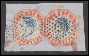 1854 4a x 2, on piece of paper tied by diamond of dot cancel, cut to shape, Fine.