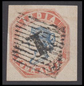 1855 4a red, with numeral "1" strike, type 4f, cut square with wide margins on 3 sides, us