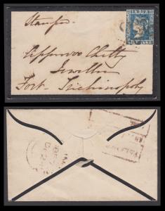 1857 Small mourning cover bearing 1854 ½a, tied by C/135 with "Palamcottah / Paid" and TRI