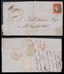 1855 Entire franked with 1854 1a, lithograph to Mirzapore, Fine.