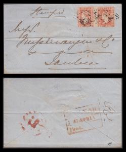 1857 cover from Bombay to Jaulnah franked with 1a red, pair tied by diamond of dots (why 2
