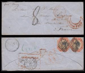 1858 cover from Gopalpore to France bearing 4a head III frame II, medium setting, 5th prin