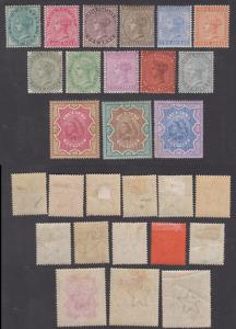 1892 QV Simplifies set of 11, 3p to 1R, SG 84-101 plus 1895 QV set of 3, 2Rs, 3Rs & 5Rs, S