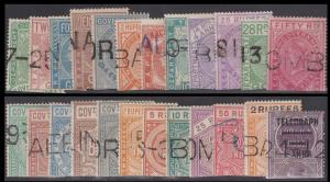 1900 QV Telegraph stamps, both sets used, cut to half, Fine. total 24 stamps.