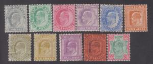 1902 KEDVII, Simplified Set of 11, 3p to 1R, SG 119-136, mint hinged, average gum, Fine.