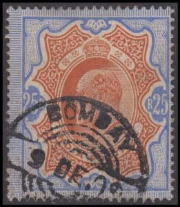 1909 KED VII 25R, SG 147, used with "BOMBAY" telegraph cancel, cat £1700, Fine.