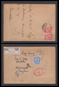 1917 Registered cover bearing KGV 2a 6p ovpt. I.E.F. tied by “F.P.O. No. 20” (Palestine) d