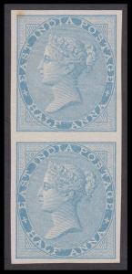1856-64 QV ½a, IMPERF vertical pair, SG 37a, unused, cat £950, Fine.