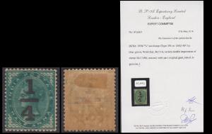 1898 QV ¼ surcharge (Type 39) on 1882-90 ½a blue-green, variety double impression of stamp