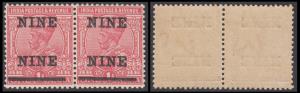 1921 KGV 1a carmine, pair, SG 192b error ”NINE NINE”, mint, £260, Fine, Very Scarce.