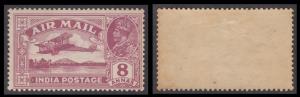 1929 Air Mail, KGV 8as, purple, SG 224a, variety: ”Tree top missing”, Cat val. £ 375, ligh
