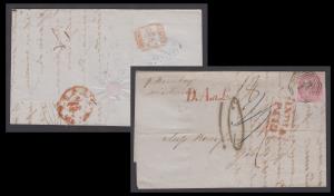 1856 single weight paid letter from Calcutta 9 Jan to Genoa, Italy 13 Feb. 8A paid the sin