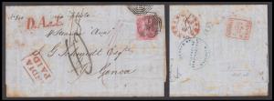 1857 single weight paid letter from Calcutta 23 Jan to Genoa, Italy 28 Feb. 8A paid the ra