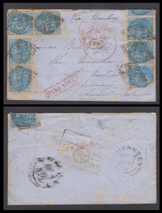 1857 Single weight letter from Jackatallah 23 Mar via Bombay 29 Mar via London 8 Apr to Gu