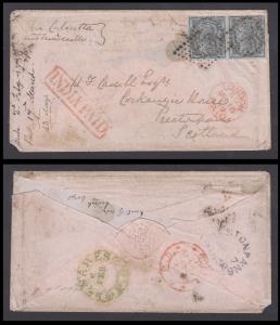 1859 double weight letter from Benares 6 Feb via Calcutta 9 Feb, via London 16 Mar to Pres