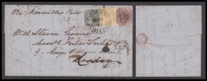 1863 single weight letter from Bombay 2 Nov to London 22 Dec. 6A8p paid the single rate fo