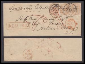 1864 Single weight letter sent from Serajgunge (now in Bangladesh) 18 Nov to London 31 Dec