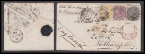 1864 single weight letter from Bangalore 3 Oct to Northampton 8 Nov. 6A8p paid the single 