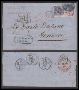 1868 double weight paid letter from Calcutta 28 Sep, via Bombay, via Alexandria 18 Oct and