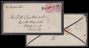 1869 Cover to UK via Marseilles bearing QV 8a + 8p both tied by "SIMLA"/"55" scarce Cooper