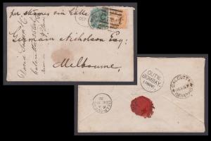 1876 single weight letter from Calcutta 27 October via Bombay 11 Nov arriving Melbourne 9 