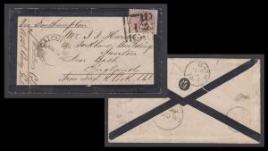 1877 mourning Soldier's letter bearing 1a (overfranked as soldiers letter required 9p fran