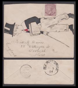 1904 HANDPAINTED cover, 1a cover (beautifully hand painted of a man in suit, tie and hat, 