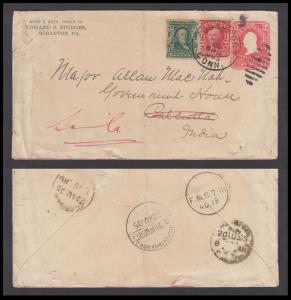 1905 Air Mail cover from USA to VICEROY'S CAMP P.O., back shows "VICEROY'S CAMPP.O./22AU.0