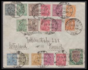 1930 Cover franked with KGV group of 17 stamps including multiples, 3p to 1R, addressed to