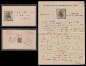1937 All India Jamboree Delhi cover to Calcutta, at the back KGV 1a adhesive tied by "ALL 