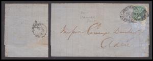 1867 India used in Aden QV 4a on cover to Aden tied by "BOMBAY INDIA PAID/1" Cooper type B