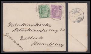 1907 India used in Aden, cover to Germany franked with KED VII 2a + 1/2a and Hamburg deliv