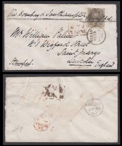 India used in Burma - 1862 4a grey-black tied by MEEANMEER duplex on cover to UK via South