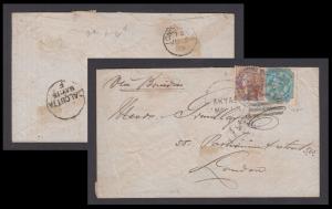 1879 India used in Burma, cover to London via Brindisi from Akyab bearing QV 1a & 4a adhes