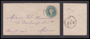 1897 India used in French India, QV ½ a PSE tied by "PONDICHERRY/3 OC 96" cds to Madras, F