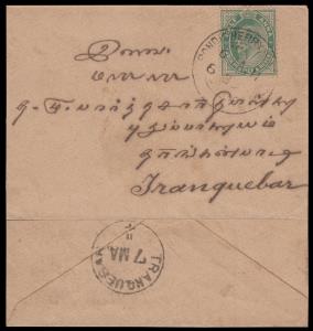 1911 India used in French India, cover with KED VII 1/2 a adhesive tied by "PONDICHERRY" c