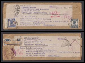 1942 India used in French India, Registered censor cover to USA from Pondicherry, KGVI 3p 