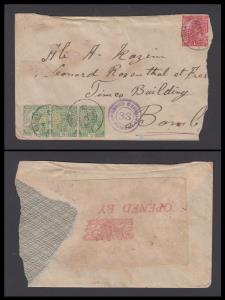 1917 India used in Persian Gulf, censor cover bearing KGV 1/2 a x 3 + 1a used from LINGA t