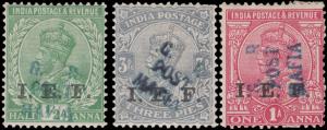 India used in Mafia Island, KGV 3p, 1/2 a & 1a ovpt.. I.E.F. tied by "G.R POST MAFIA" ovpt