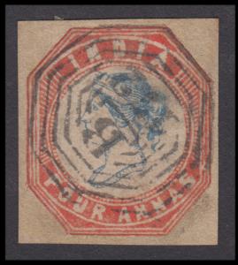 1854 Lithograph used in Straits Settlements Singapore, 4a red tied by "B/172" cancel, cu s