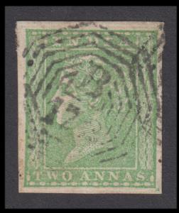 India used in Singapore, 1854 Lithograph, 2a green, tied by B/172 cancel, average margins 
