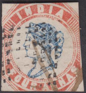 India used in Straits Settlements, 1854 4a lithograph 2nd printing Head II Frame I, SG 20,
